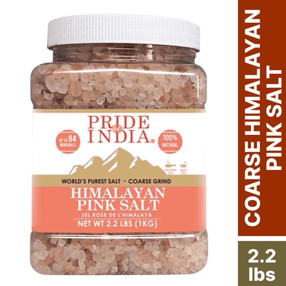 Pride of India Himalayan Pink Salt, 2.2 lbs, Coarse (4-5 mm), Natural Rock Salt, Ideal for Grinders, Cooking & Bath, Gluten-Free