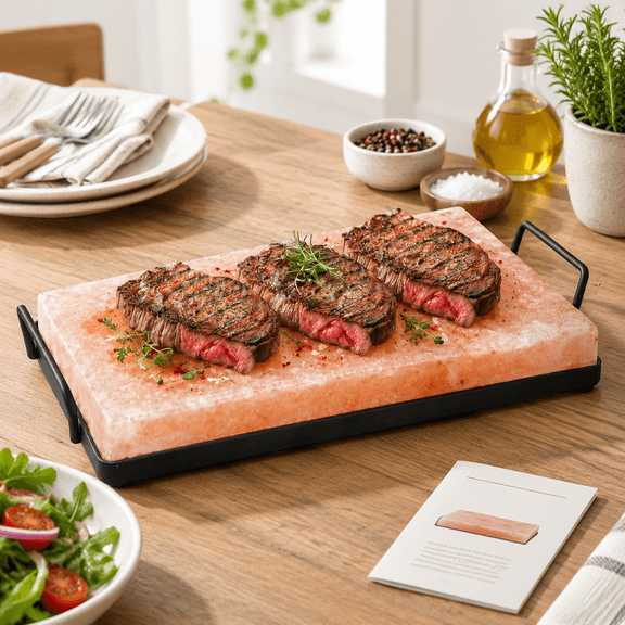 Himalayan Pink Salt Cooking Block with Metal Holder, 12x8x1.5 Inches