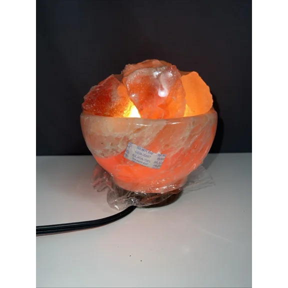 Himalayan Pink Salt Fire Bowl Lamp 6x6x7 E12 15W AC Plug w/ Dimmer