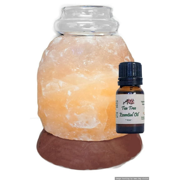 Himalayan Salt Aroma Lamp-Glass Diffuser-Essential Oil, 1 - 10 ml bottle, Tea Tree