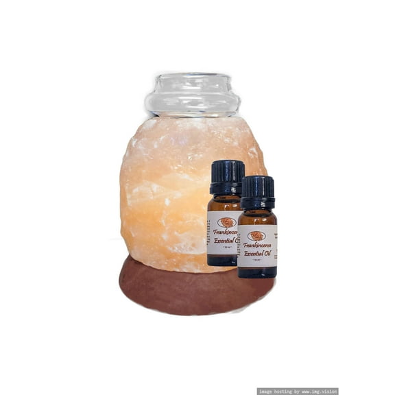 Himalayan Salt Aroma Lamp-Glass Diffuser-Essential Oil, 2 - 10 ml bottles, Frankincense