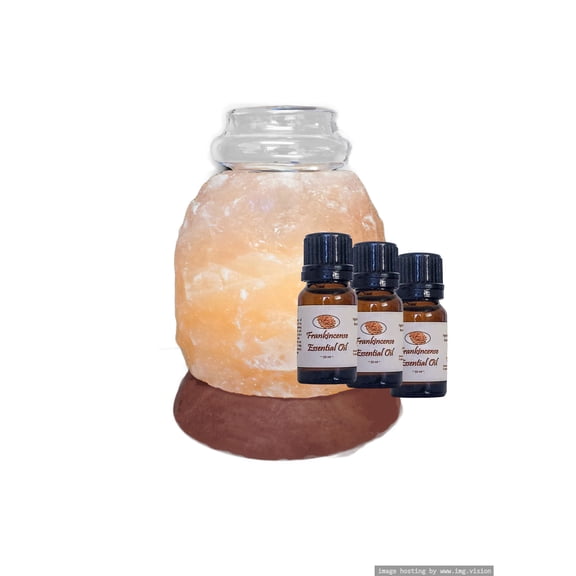 Himalayan Salt Aroma Lamp-Glass Diffuser-Essential Oil, 3 - 10 ml bottles, Frankincense