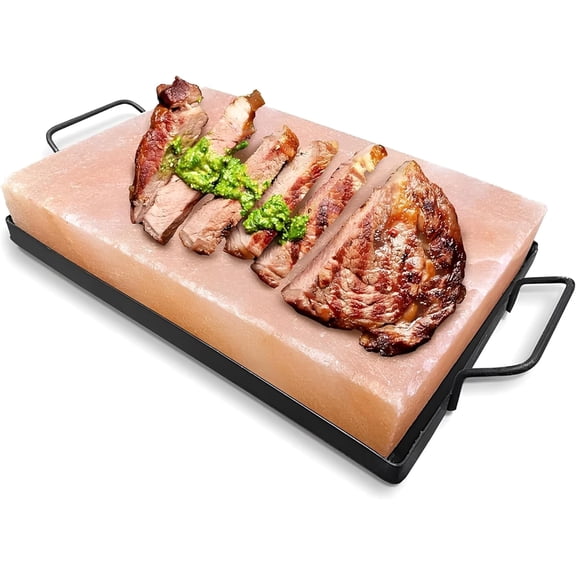 Pink Salt Wall Salt Cooking Plate with Steel Tray, 12x8x2 in for Cooking pack of 1