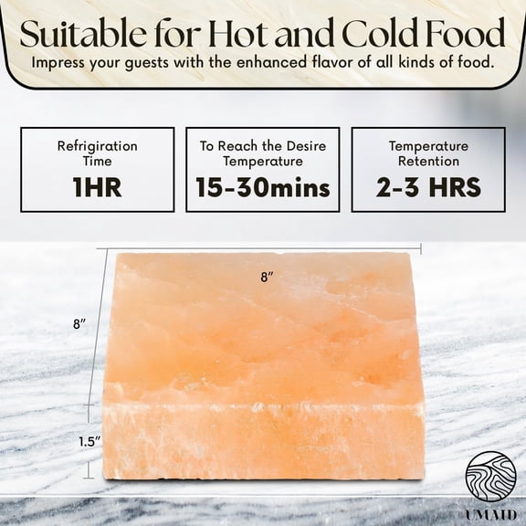 Himalayan Salt Block Cooking Plate 8x8x1.5 for Cooking, Grilling, Cutting and Serving, Rock Salt Stone On Steel Tray with Recipe Pamphlet Gifts for Men, Women, Dads & Cooks