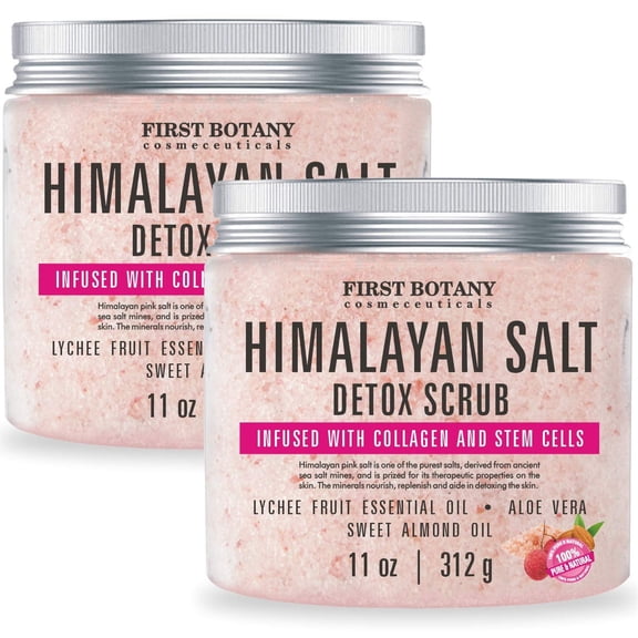 Himalayan Salt Body Scrub with Collagen and Stem Cells - Natural Exfoliating Salt Scrub & Body and Face Souffle helps with Moisturizing Skin, Acne, Cellulite, Dead Skin Scars, Wrinkles 22 oz