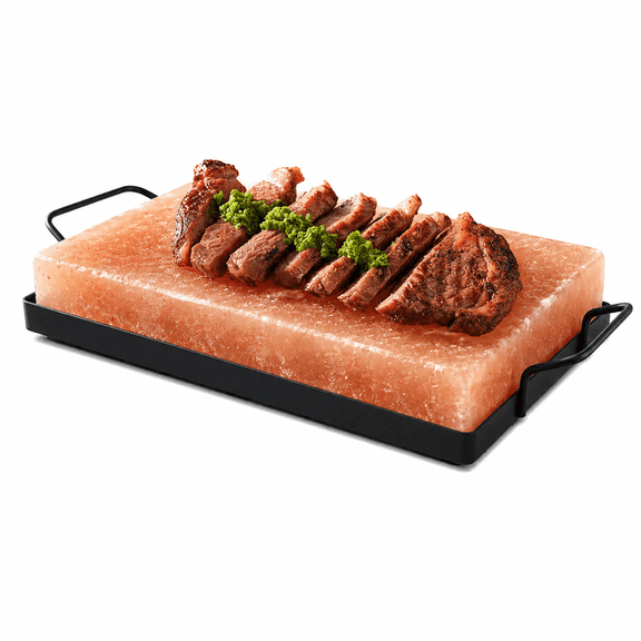 Salt Cooking Plate 12x8x2 with Tray for Bbq Grilling & Serving by Pink Salt Wall
