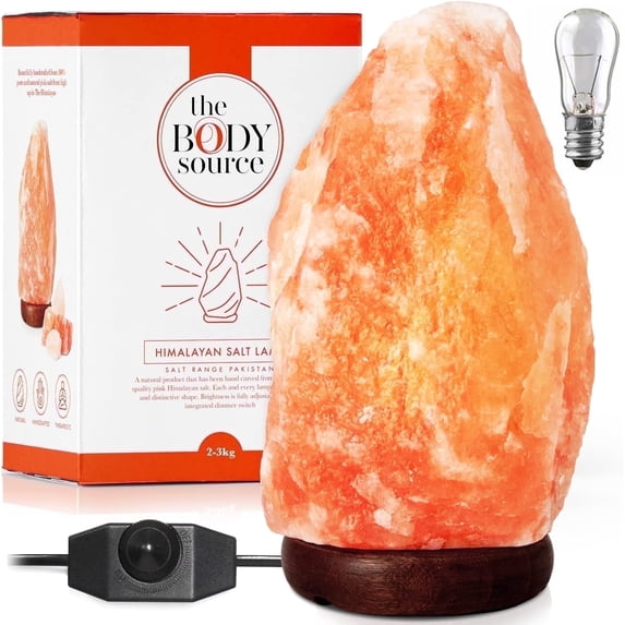Himalayan Salt Lamp 8-10? (7-11 lb) with Dimmer Switch - All Natural and Handcrafted with Wooden Base and an Extra Bulb
