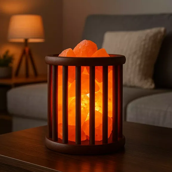Pink Salt Wall Himalayan Rock Salt Lamp with Wooden Cage and Halogen Bulb, 9 lb