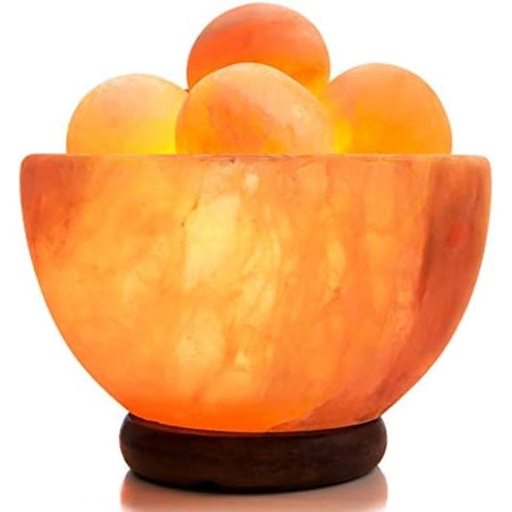 Himalayan Salt Lamp Bowl with 6 Massage Balls – Dimmable Natural Pink Rock Salt Lamp for Relaxation, Meditation,Yoga, Spa, Office, Bedroom, Wellness, Home Decor, and Unique Gift