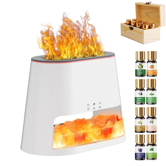 Himalayan Salt Lamp Humidifier and Aromatherapy Diffuser 260ml, 2-in-1 with 8 Color Lights Remote, Includes 8 Organic Essential Oils Set