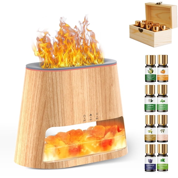 Himalayan Salt Lamp Humidifier and Aromatherapy Diffuser 260ml, 2-in-1 with 8 Color Lights Remote, Includes 8 Organic Essential Oils Set