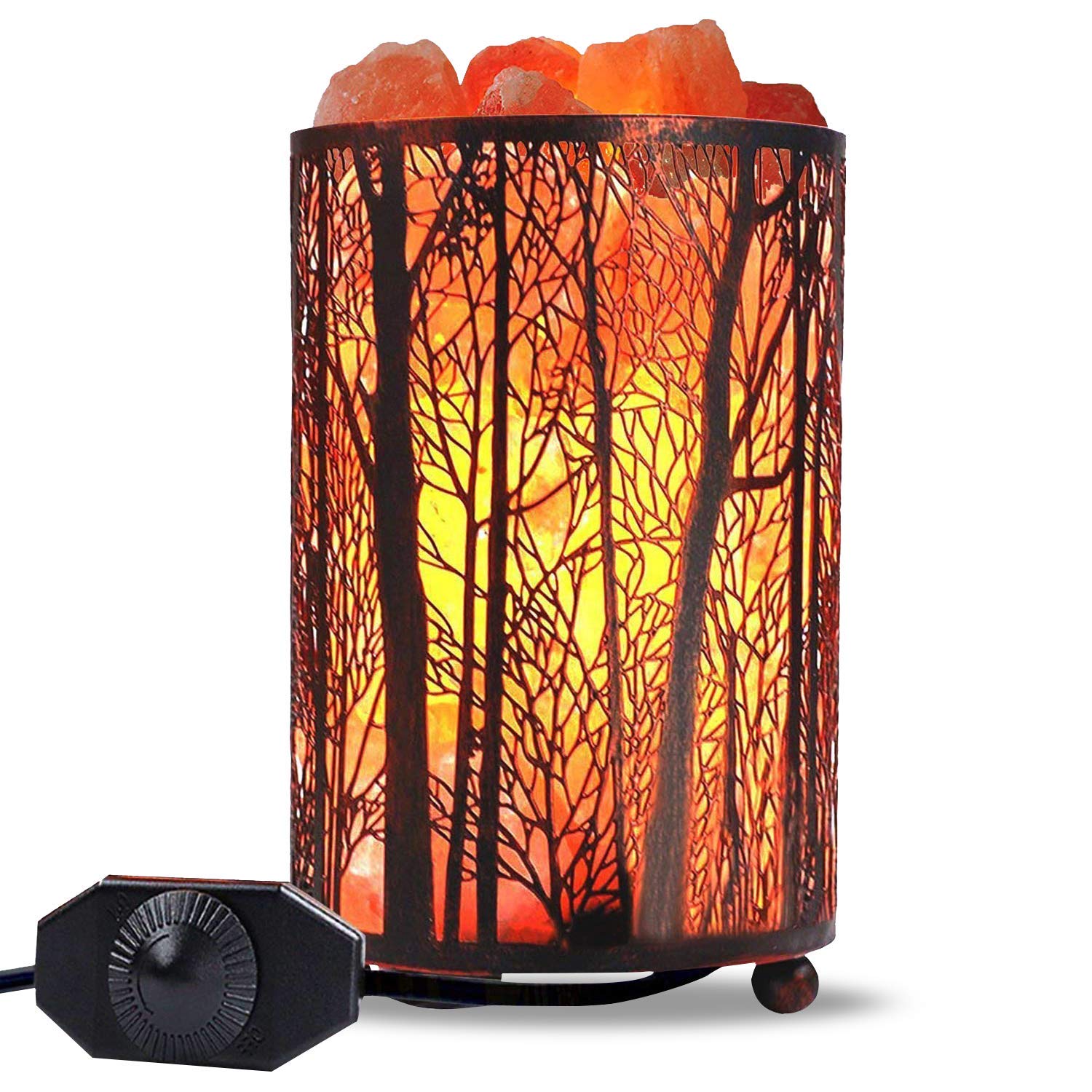 Himalayan Salt Lamp Natural Night Light in Forest Design Metal Basket