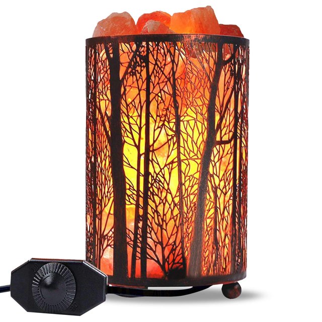 Himalayan Salt Lamp Natural Night Light in Forest Design Metal Basket