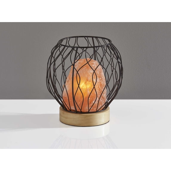 Himalayan Salt Table Lamp With Black Metal Wire Cage