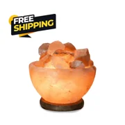 Himalayan Salt Therapy Fire Bowl – Pink Salt Chunk Lamp with Wooden Base, Built-In Light, 8.4 lb Salt Therapy Lamp for Home Décor & Wellness