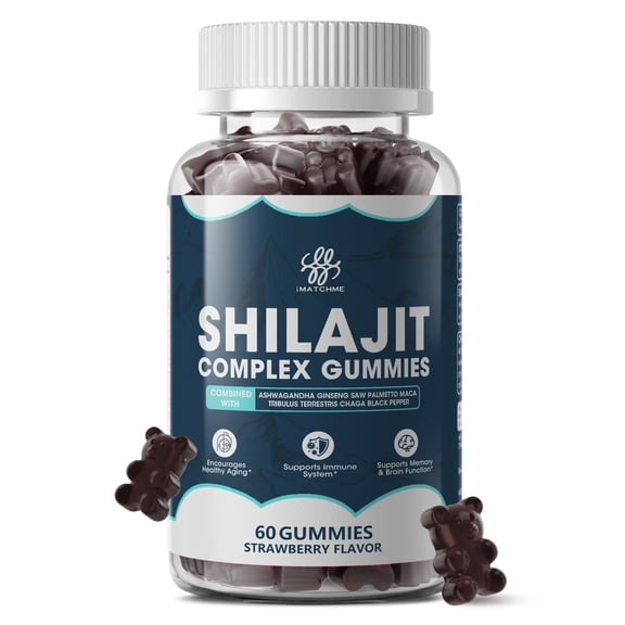 Himalayan Shilajit Gummies, 1000 mg Shilajit Extract, 8-1 Potency Supplement 60 Gummies - Strawberry Flavor