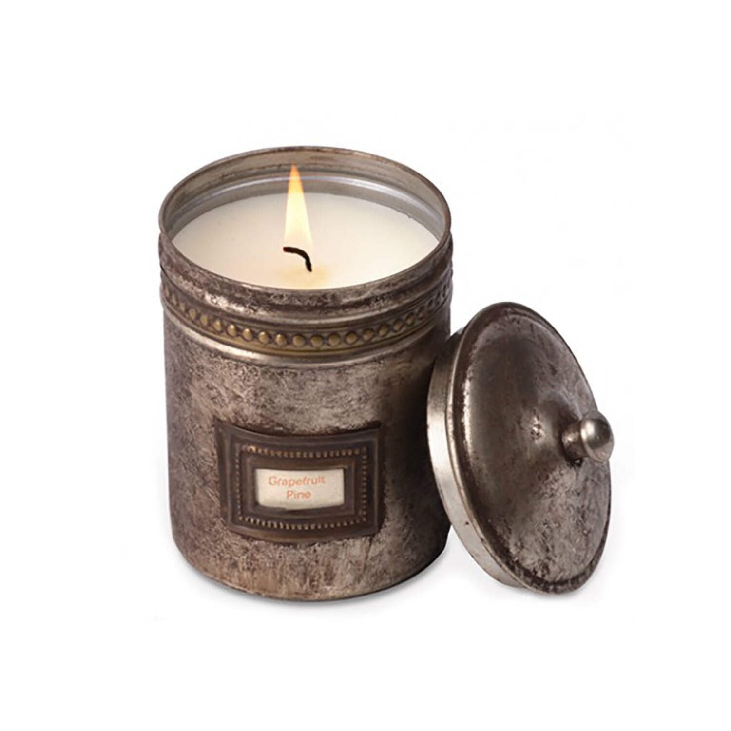 Antiqued Brass Grapefruit Pine Scented Soy Jar Candle
