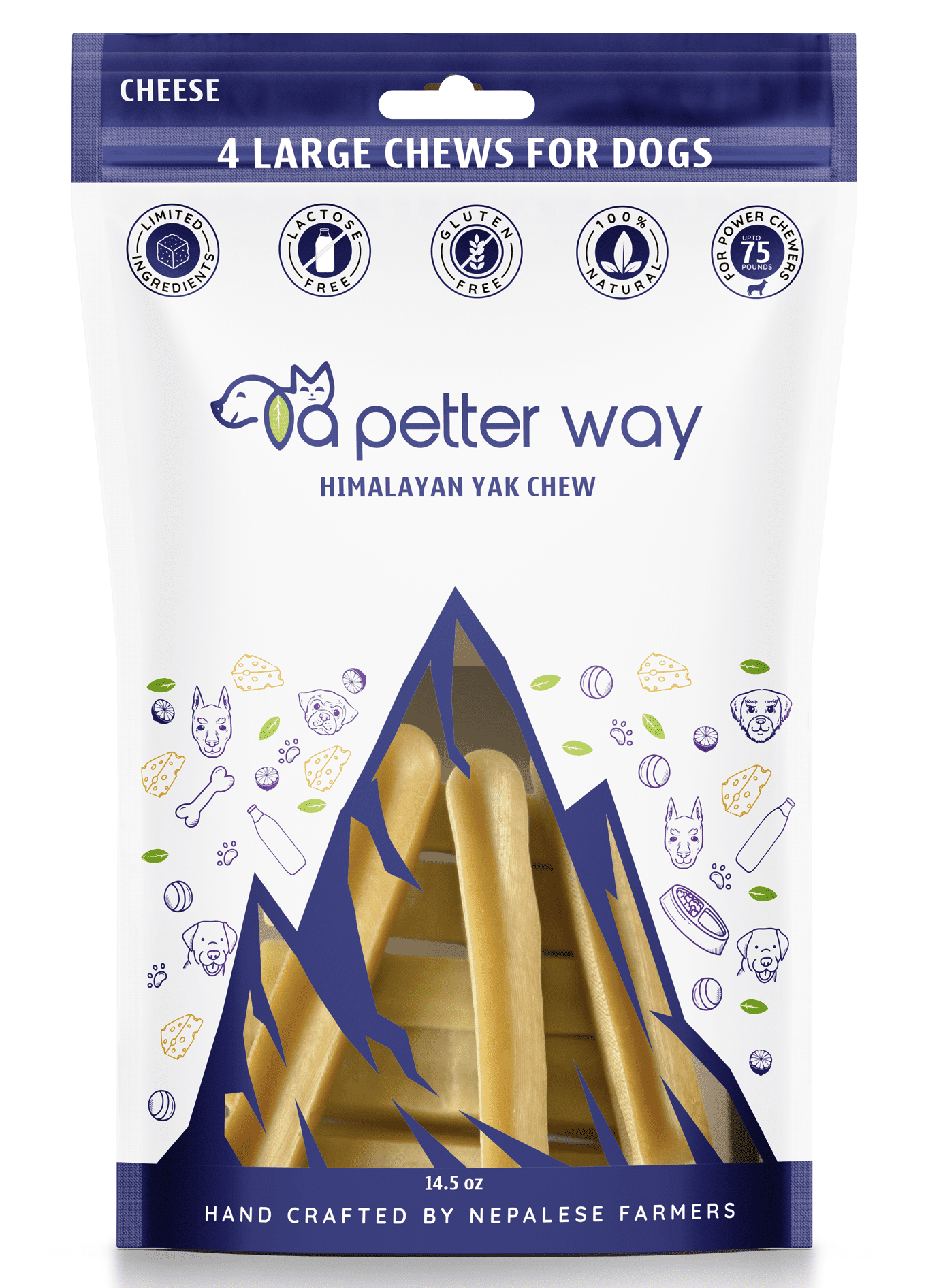Himalayan Yak Cheese Dog Chews by a petter way (Cheese Flavor-Large 4 Pack) | All Natural Dog Treats  | Rawhide Alternative | Long Lasting | Dental Health | Large & Medium Size Dog Breeds