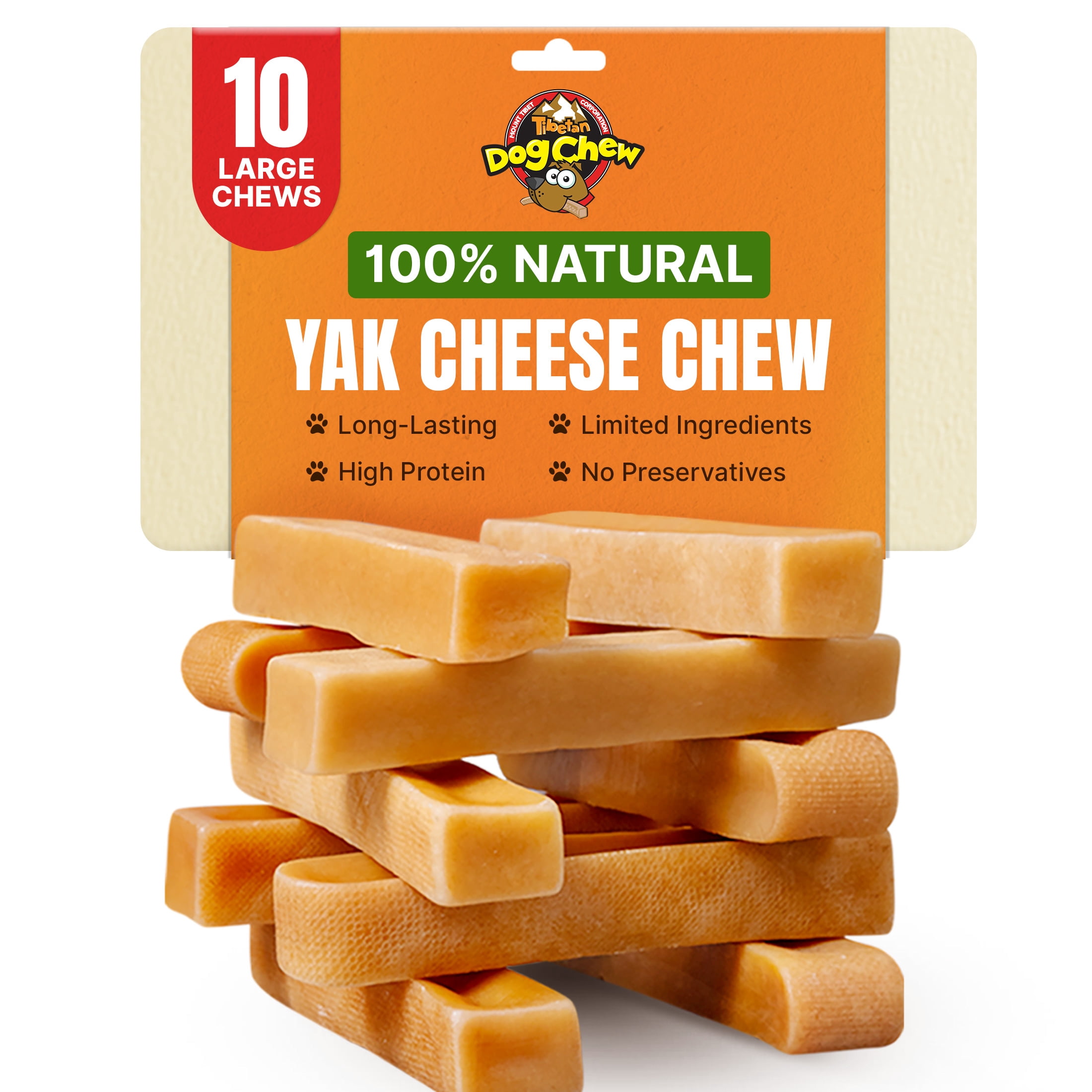 Tibetan Dog Chew Yak Cheese Natural Himalayan Chews for Large Dogs, 2 lb., Pack of 10
