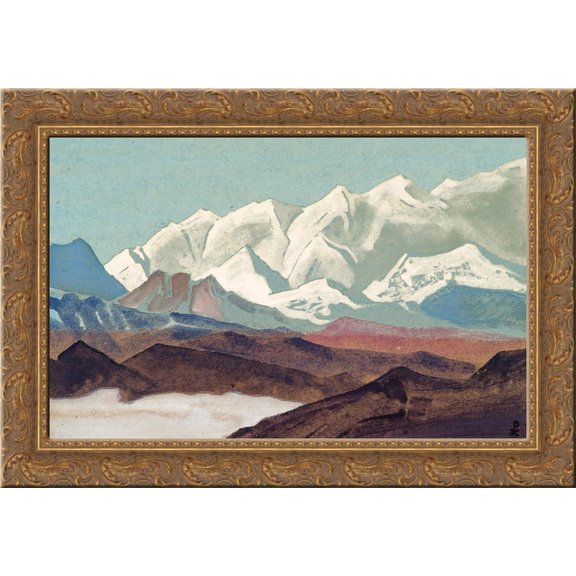Himalayas. Chain of Kanchenjunga. 24x18 Gold Ornate Wood Framed Canvas Art by Nicholas Roerich