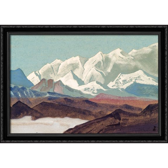 Himalayas. Chain of Kanchenjunga. 40x28 Large Black Ornate Wood Framed Canvas Art by Nicholas Roerich