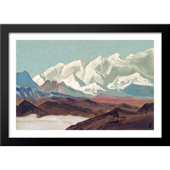 Himalayas. Chain of Kanchenjunga. 40x28 Large Black Wood Framed Print Art by Nicholas Roerich