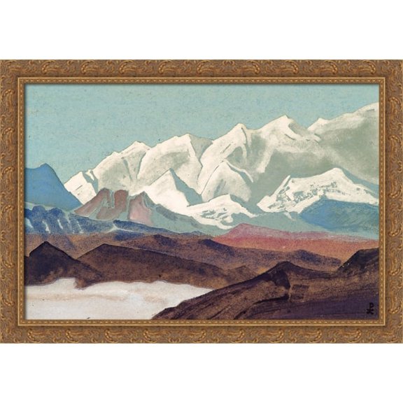 Himalayas. Chain of Kanchenjunga. 40x28 Large Gold Ornate Wood Framed Canvas Art by Nicholas Roerich