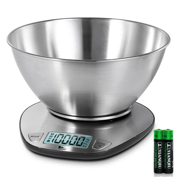 Himaly Digital Kitchen Scale with Measuring Bowl, 11lb/5kg Capacity for Baking & Cooking, LCD Display with Tare Function, Silver