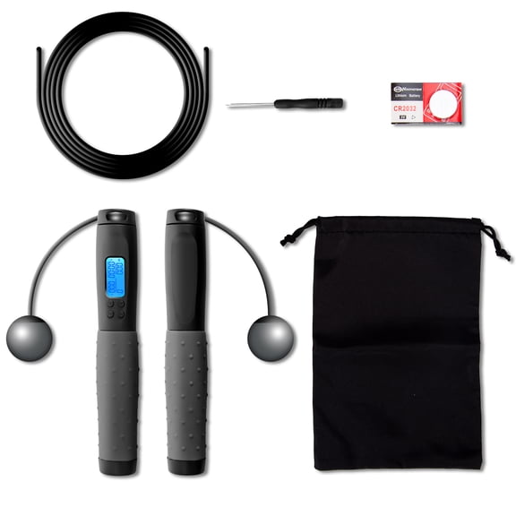Vowella Digital Counting Jump Rope, 2-in-1 Cordless & Skipping Rope with Calorie & Jump Counter, Adjustable Ball Bearings Speed Jump Rope for Fitness Workout, Black
