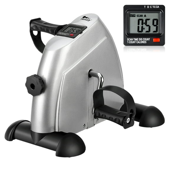 Himaly Mini Trainer Bike, Under Desk Bike Pedal Exerciser with LCD Screen Displays, 240 lbs, Silver