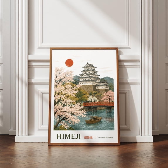 Himeji Castle Poster, Japan Travel, Japanese, Cherry Blossom, Vintage ...