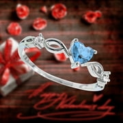 Himery Rings for Women Anillo Con Piedra Circonio Mujer Sortija De Dedo Con Forma De Corazón, Joyería Simple A La Moda Romántico De Cumpleaños Novia Jewelry Blue