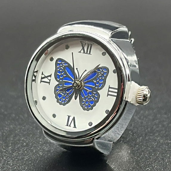 Himery Rings for Women Real Watch Ring to Tell Time Vintage Watch Clock Ring Round Chunky Ring Silver Adjustable Ring Fashion Watch Jewelry Jewelry Blue