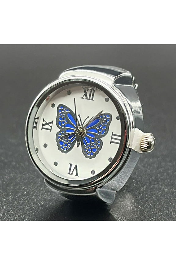 Rings for Women Real Watch Ring to Tell Time Vintage Watch Clock Ring Round Chunky Ring Silver Adjustable Ring Fashion Watch Jewelry Jewelry Blue