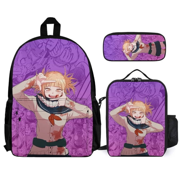 Himiko Toga 3 Pcs Backpack Set With Lunch Bag And Pencil Case Casual Bookbag Lunch Box Pencil Box