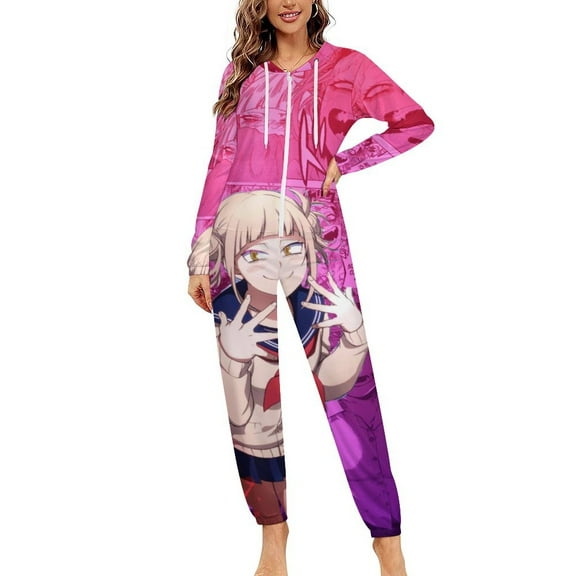 Himiko Toga Unisex Onesie Pajamas Zipper Jumpsuit Hooded One Piece Sleepwear for Family Mens Womens