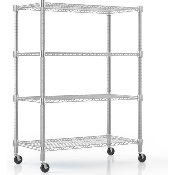 Himimi 4-Tier Heavy Duty Steel Wire Rack Storage Shelving, Adjustable Metal Storage Shelves with Wheels, 72''H Wire Shelf for Kitchen Garage Basement Pantry Organization, 18" D×36" W×72" H-Silver