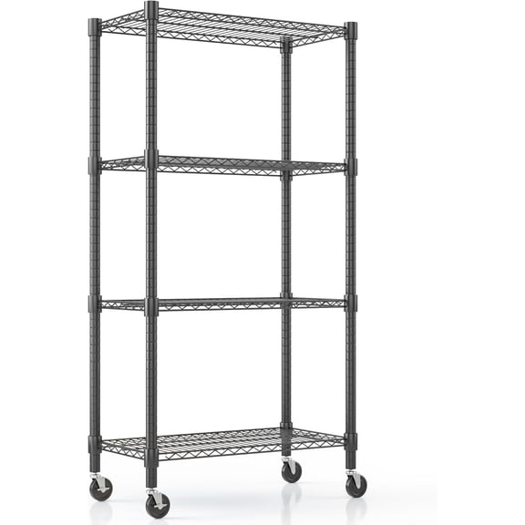 Himimi 72" H Wire Shelving Unit Storage, Metal Storage Shelves with Wheels, Heavy Duty Shelves with 4-Tier Adjustable Layer Rack Strong Steel for Kitchen Pantry Basement, 14" D×30" W×72" H, Black