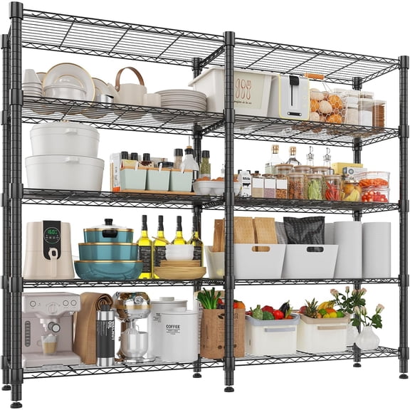 Himimi Storage Shelves-5 Tier Heavy Duty Wire Shelving Unit with Leveling Feet, 1500LBS Adjustable Metal Shelves Organizer for Kitchen Garage Pantry Laundry, 60" W*14" D*72" H, Black