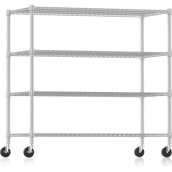 Himimi Storage Shelves 60"W Wire Shelving with Wheels 2600LBS Heavy Duty Metal Shelves for Storage, 4-Tier Adjustable Wire Rack Shelving Garage Shelving Kitchen Storage Shelves 24"Dx60"Wx72"H, Silver