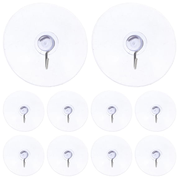 PVC and Stainless Steel Hooks with Suction Cups for Home Use 10 Pieces Transparent