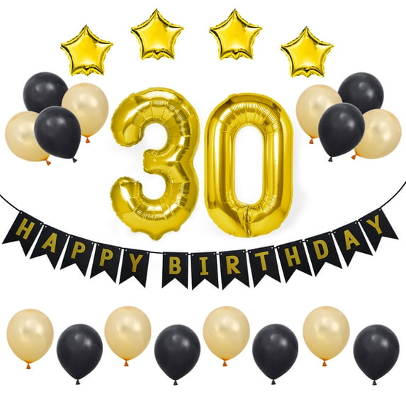 Himition 23 Pcs 30th Happy Birthday Decorations Party Supplies Aluminum Foil Balloons Bunting Banners Latex Balloon Set