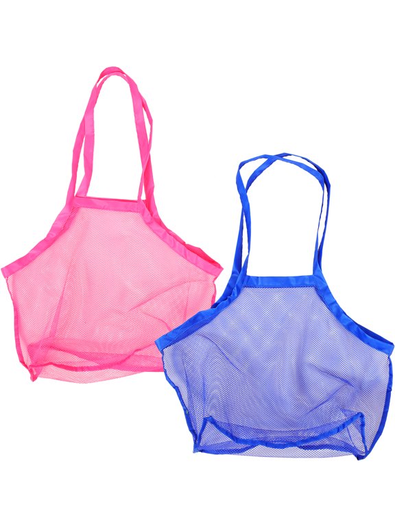 2-Pack Large Mesh Beach Bags for Seashell Collecting, Breathable Sea Shell Tote Bags, Beach Accessories