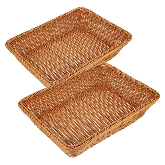 Himition 2pcs Rectangle Basket Trays Serving Tray Woven Snack Tray Fruit Plate Cutlery Basket
