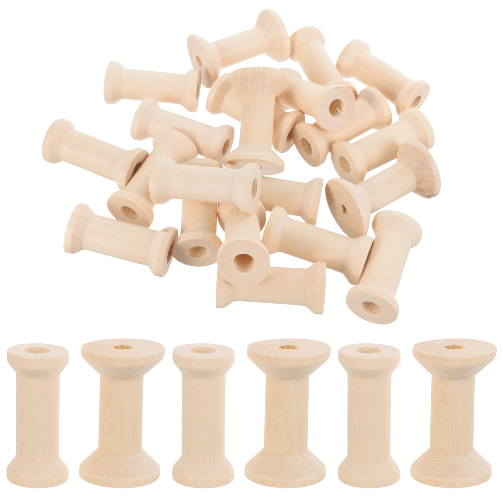 Himition 40pcs Wooden Spools Unfinished Empty Thread Spool Wood Ribbon ...
