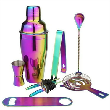 Himition 8 Pcs in 1 Set Stainless Steel 750ML Cocktail Shaker Professional Colorful Plating Bartender Tools Drink Mixer Kit for Bar Restaurant