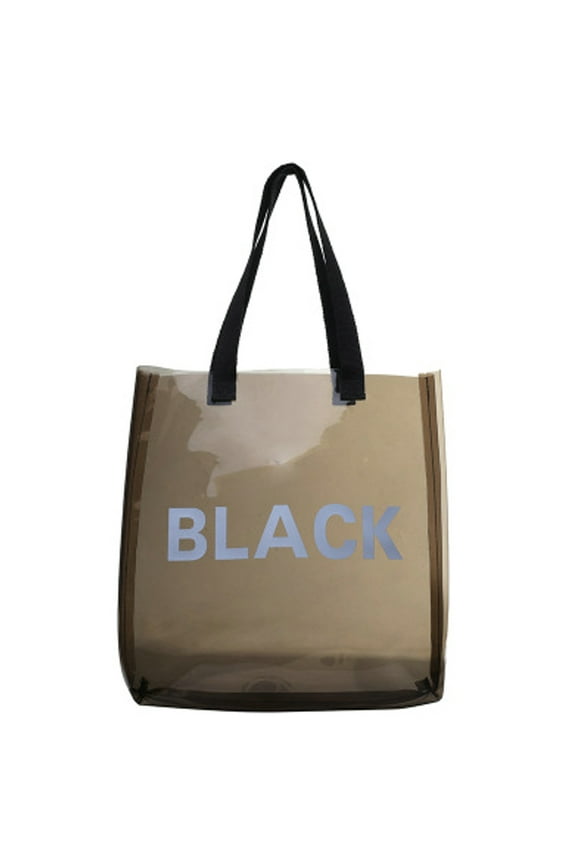 Fashion Clear Plastic Tote Bag Handbag Simple Large Capacity Sholder Bag Jelly Purse for Summer Swimming (Black)