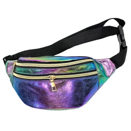 Himition PU Leather Wasit Bag Holographic Double Layer Chest Bag Shiny Zipper Fanny Pack for Outdoor Women Travel (Colorful)