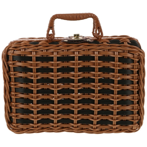 Himition Retro Handwoven Suitcase Imitated Rattan Woven Storage Box Creative Suitcase (L)