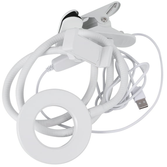 Himition Selfie Live LED Ring Lamp with Smartphone Stand Clip Type Dimmable Tabletop Light Phone Holder (White)